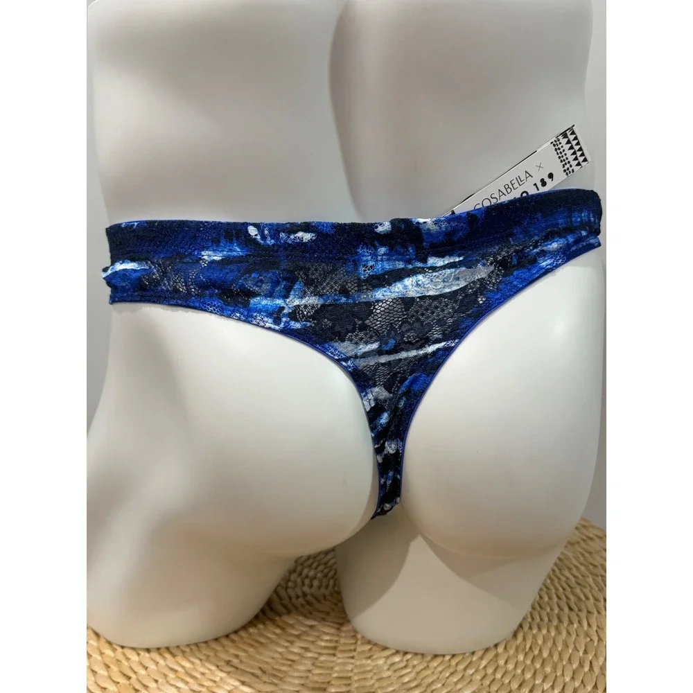 Cosabella Never Say Never Printed Lace G-String Blue‎ Abstract Print Size XL
